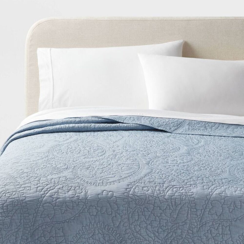Full/Queen Garment Washed Paisley Stitch Quilt Sky Blue - Threshold